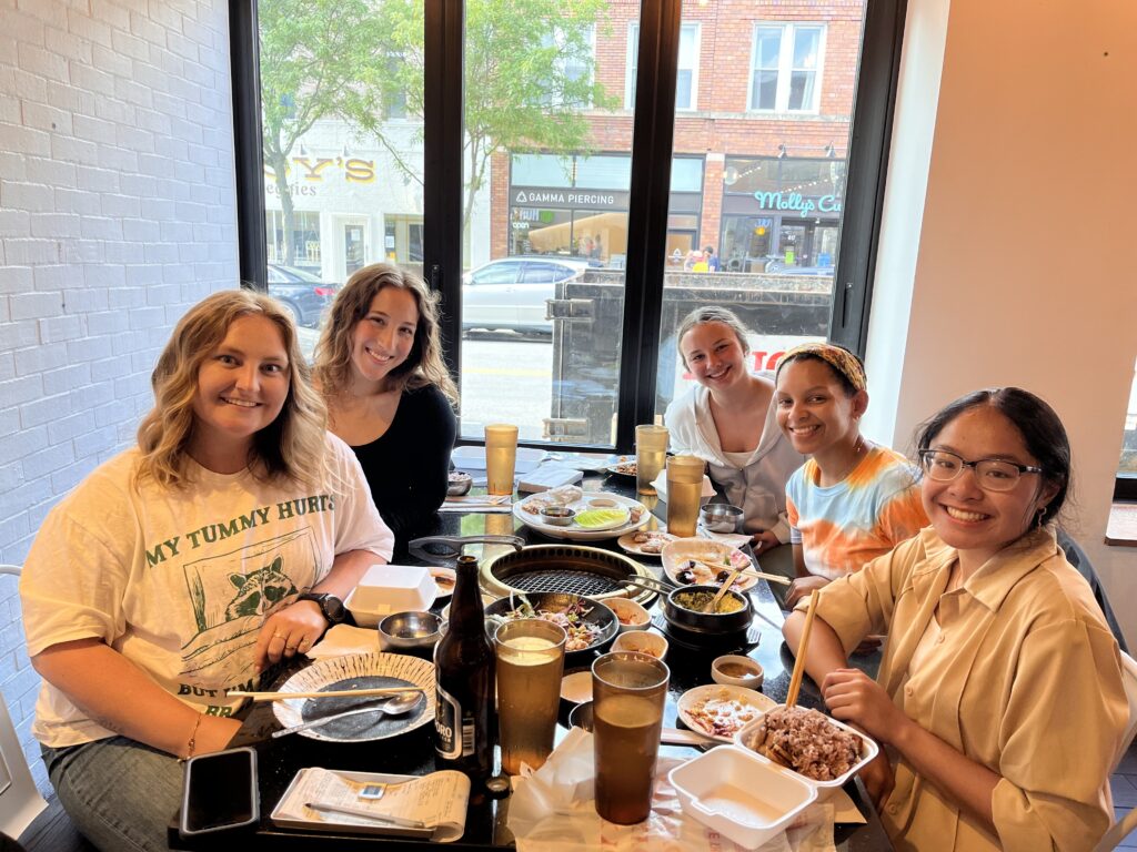 Nikki Watson, Jill Uy, Hannah Stovall, Christine Carethers (CHEPS staff member), and Goretti Tran celebrate a successful spring-summer term spent working on improving access to clinical trials for patients in Michigan.